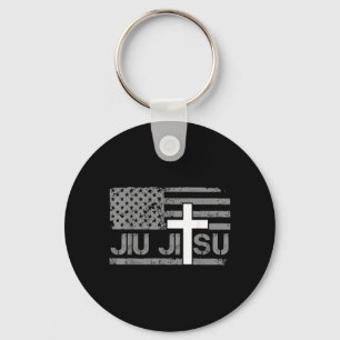 Porte-clés Jiu Jitsu chrétien Croix du drapeau américain Homm