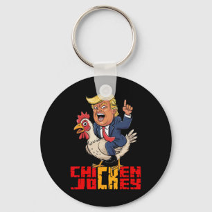 Porte-clés Jockey de poulet Trump Mème politique drôle