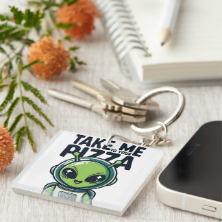 Porte-clés Joli Alien Emmène-Moi à Ta Pizza Astronaute