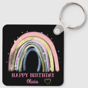 Porte-clés Joli anniversaire Rainbow Nom personnalisé