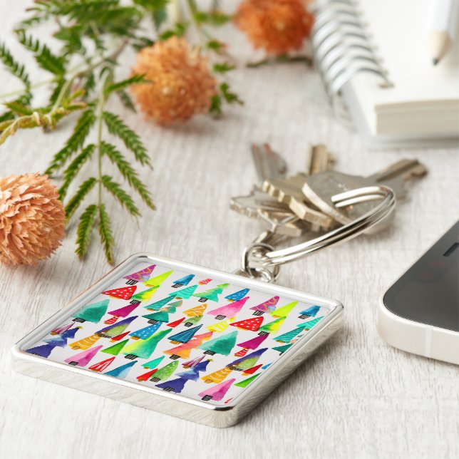 Porte-clés Joli aquarelle arbres de Noël (Côté)