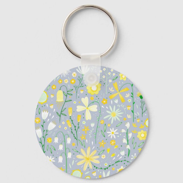 Porte-clés Joli bleu Fleur sauvage botanique Floral (Recto)