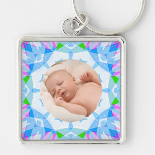 Porte-clés Joli Blue Pastels Photo personnalisée Grand-parent