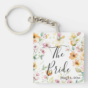 Porte-clés Joli Boho Orange rose Aquarelle Fleurs sauvages