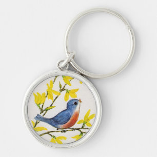 Porte-clés Joli Chanteur Oiseau Bleu Arbre
