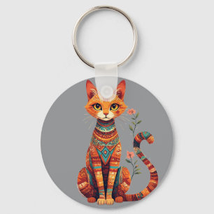 Porte-clés Joli chat artistique avec branche florale