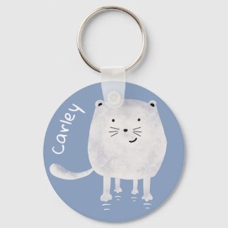 Porte-clés Joli Chat Blanc Qui Baille Personnalisé