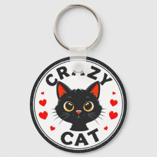 Porte-clés Joli chat noir avec des cœurs