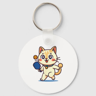 Porte-clés Joli chat orange jouant au pickleball