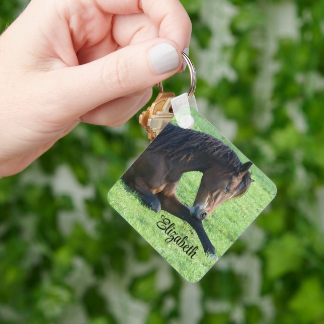 Porte-clés Joli Cheval Brown allongé dans l'herbe (main)