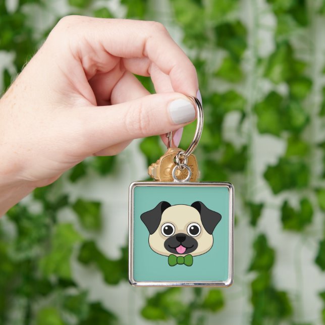 Porte-clés Joli chien Carlin avec Papillon (main)