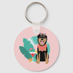 Porte-clés Joli chien d'été avec lunettes de soleil