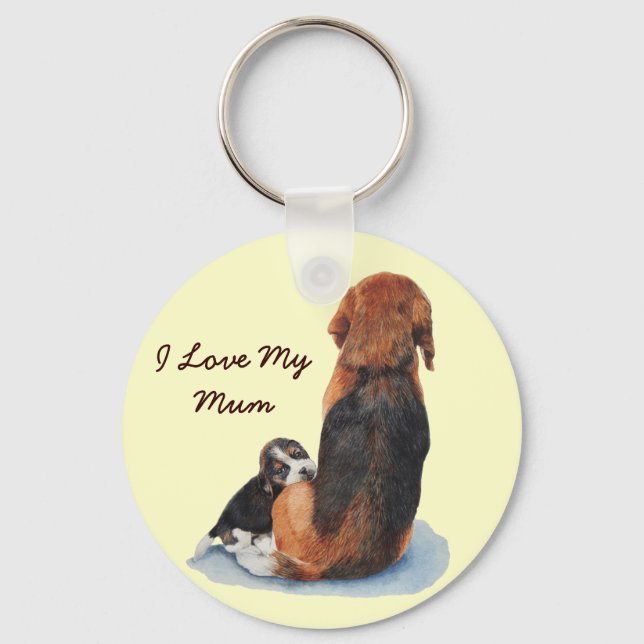 Porte-clés Joli chiot beagle avec maman chien (Recto)