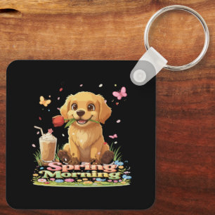 Porte-clés Joli chiot Golden Retriever Matin de printemps