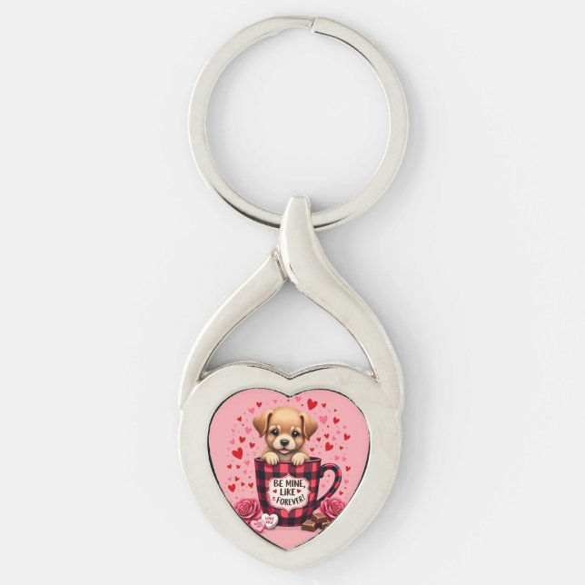 Porte-clés Joli chiot Valentine Buffalo Plaid Musique esthéti (Devant)
