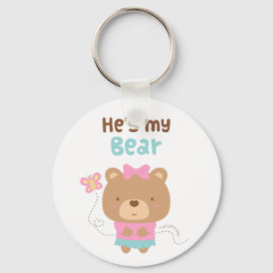 Porte-clés Joli Couple Amusant Ours Femelle et Papillon