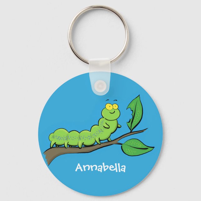 Porte-clés Joli dessin animé de chenille verte mignonne (Recto)