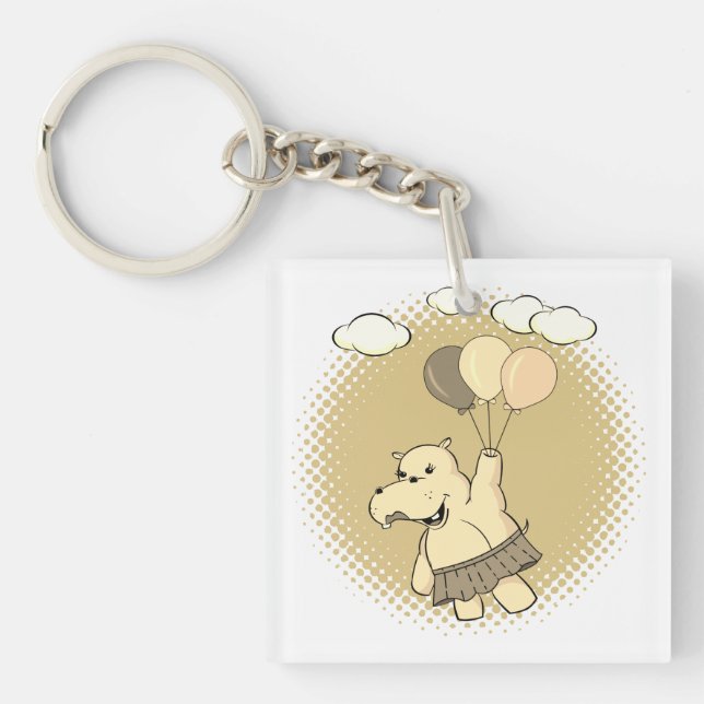 Porte-clés Joli Dessin Hippo Volant Avec Ballons (Devant)