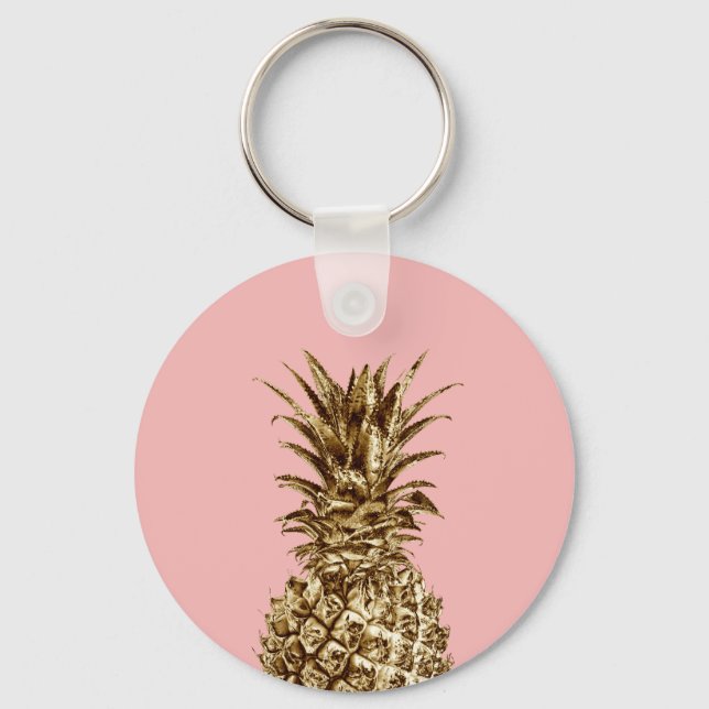 Porte-clés Joli élégant or girly & ananas rose pastel (Recto)