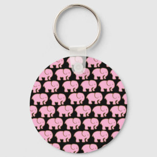 Porte-clés Joli Eléphants roses mignons sur noir