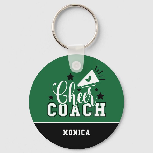 Porte-clés Joli entraîneur Cheer Personnalisé Vert et Noir (Recto)