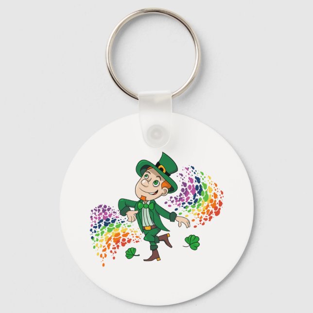 Porte-clés Joli et souriant dancing leprechaun, un arc-en-cie (Recto)