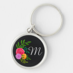 Porte-clés Joli floral sur tableau noir Monogramme