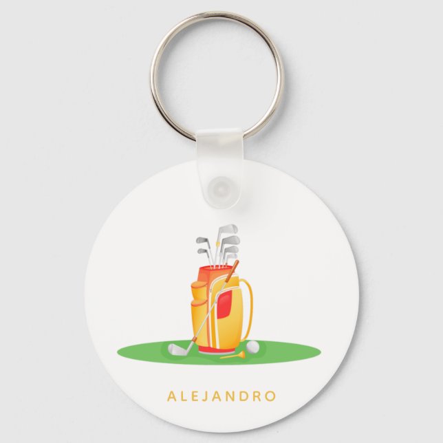 Porte-clés Joli Golf Ball Équipement Illustration Golfers Nom (Recto)