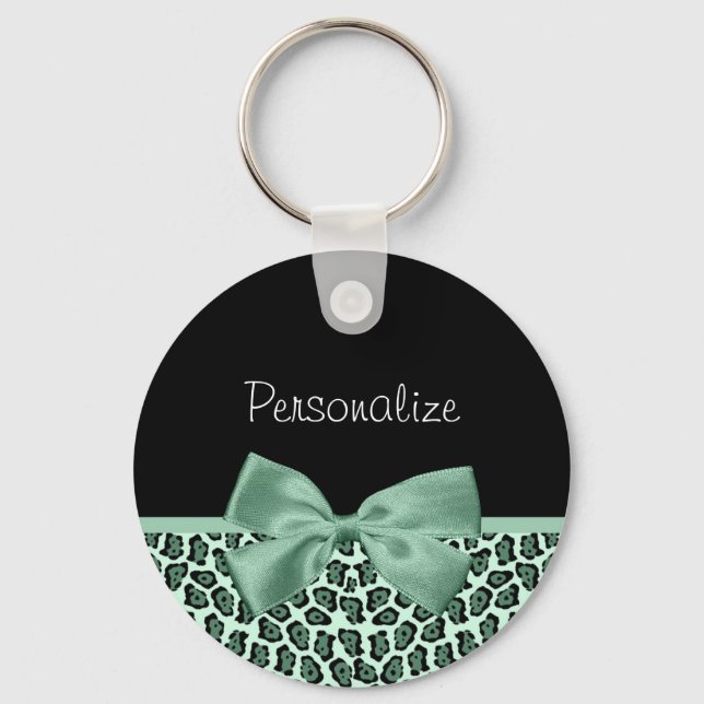 Porte-clés Joli Jaguar vert Imprimer fille Jade Bow et nom (Recto)