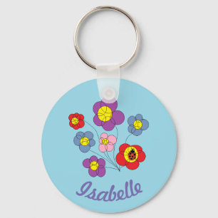 Porte-clés Joli Ladybug et Fleurs Art Personnalisé