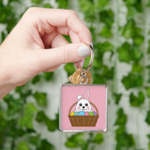 Porte-clés Joli lapin blanc coloré Pâques Panier de chasse au