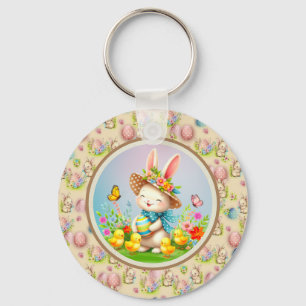 Porte-clés Joli lapin de Pâques et joyeuses fleurs de printem