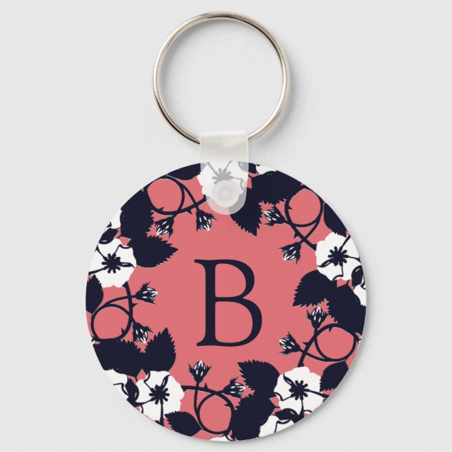Porte-clés Joli Monogramme Floral Rose Moderne (Recto)