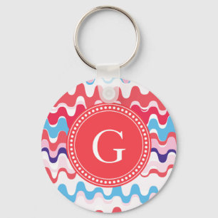 Porte-clés Joli monogramme motif rose rouge abstrait