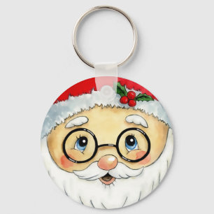 Porte-clés Joli Noël Aquarelle Père Noël Face