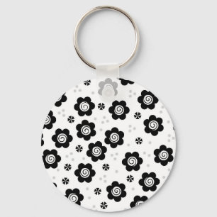 Porte-clés Joli noir fleurs blanches Porte - clé