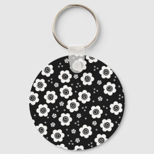 Porte-clés Joli noir fleurs blanches Porte - clé