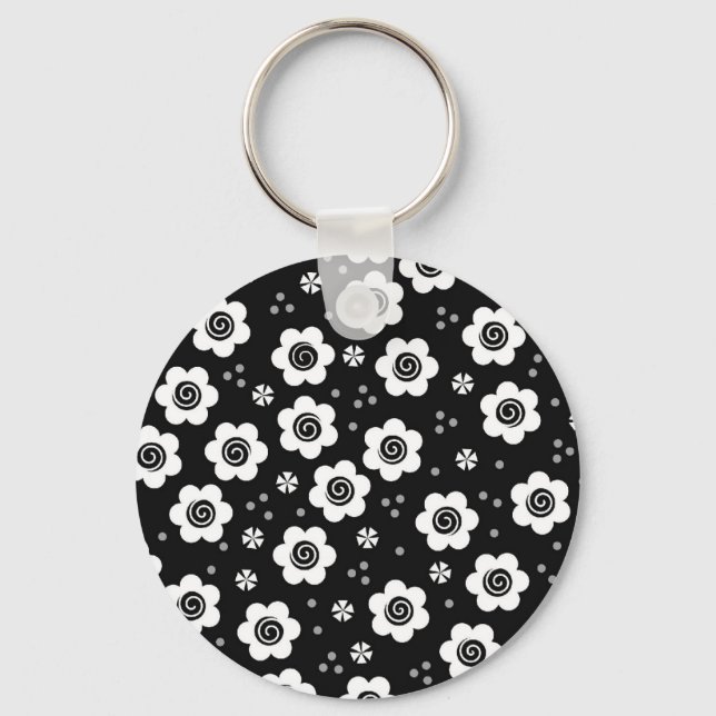Porte-clés Joli noir fleurs blanches Porte - clé (Recto)
