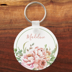 Porte-clés Joli nom personnalisé floral aquarelle
