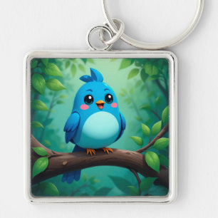 Porte-clés Joli Oiseau Bleu de Dessin Animé