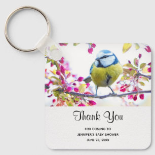 Porte-clés Joli Oiseau bleu et jaune sur une Fête de Branche 