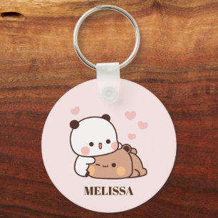 Porte-clés Joli Panda Ours Aimer Monogramme Rose