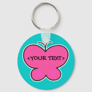 Porte-clés joli papillon rose, <YOUR TEXT>