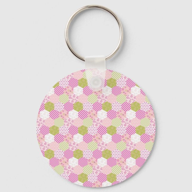 Porte-clés Joli Pastel Rose Vert Patchwork Design Quilt (Recto)