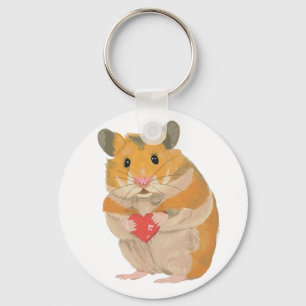 Porte-clés Joli petit hamster tenant un cœur rouge