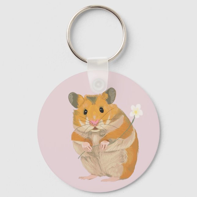 Porte-clés Joli petit Hamster tenant une fleur (Recto)