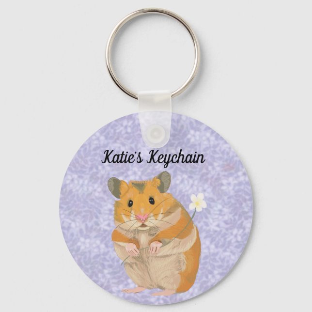 Porte-clés Joli petit Hamster tenant une fleur (Recto)