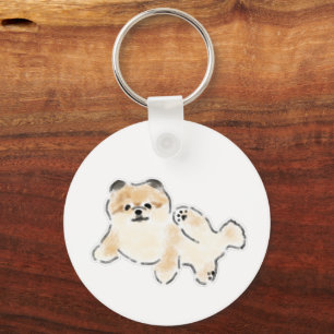 Porte-clés Joli Pomeranian Fluffy Chien Couché