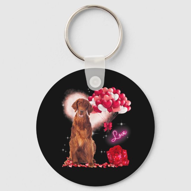 Porte-clés Joli Setter irlandais Balloon Heart Valentines Day (Recto)