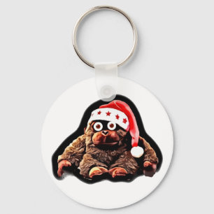 Porte-clés Joli singe de dessin animé sur chapeau santa